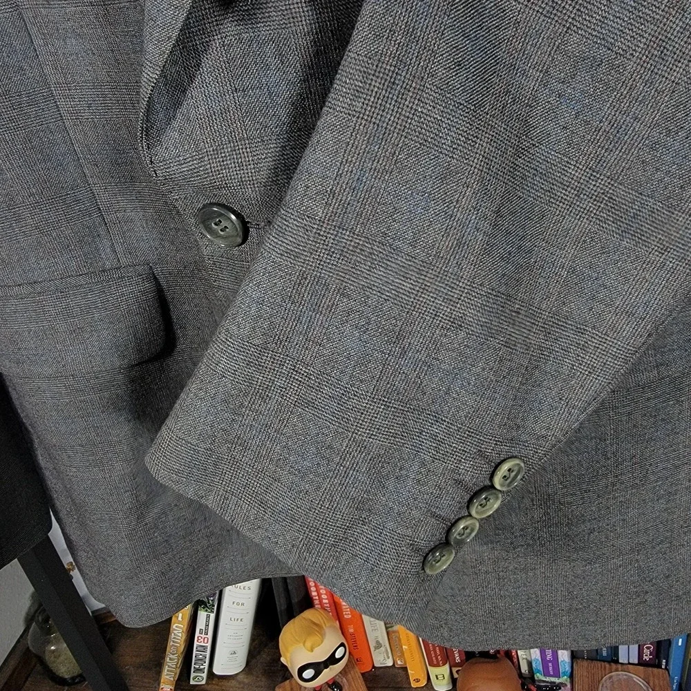 VTG St. Michael Men's Sport Coat Blazer Two Button Gray Plaid Wool‎ Sz 38S